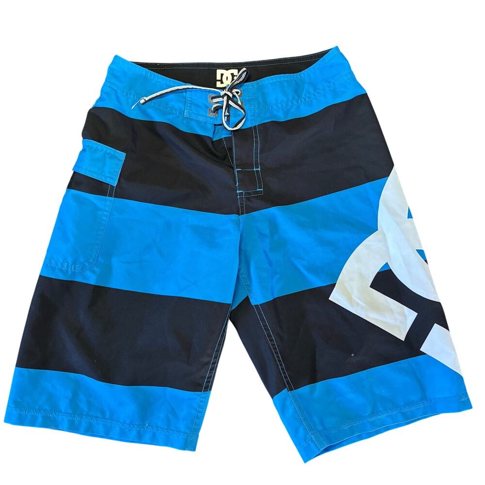 Y2K DC Shoes Boardshort 34 Lanai Big Logo Rugby Stripe Drawstring Swim Shorts